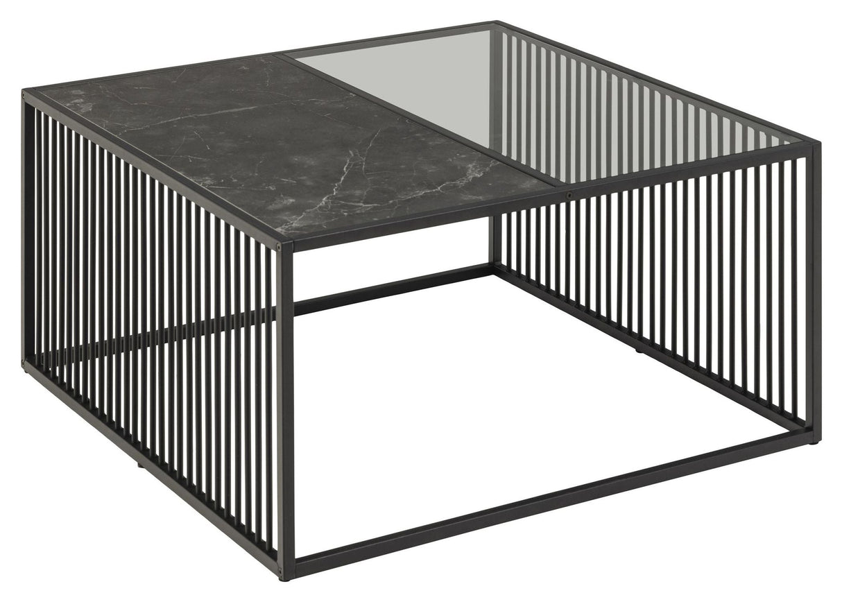 Strington Coffee Table, Black MDF/Glass, 80x80