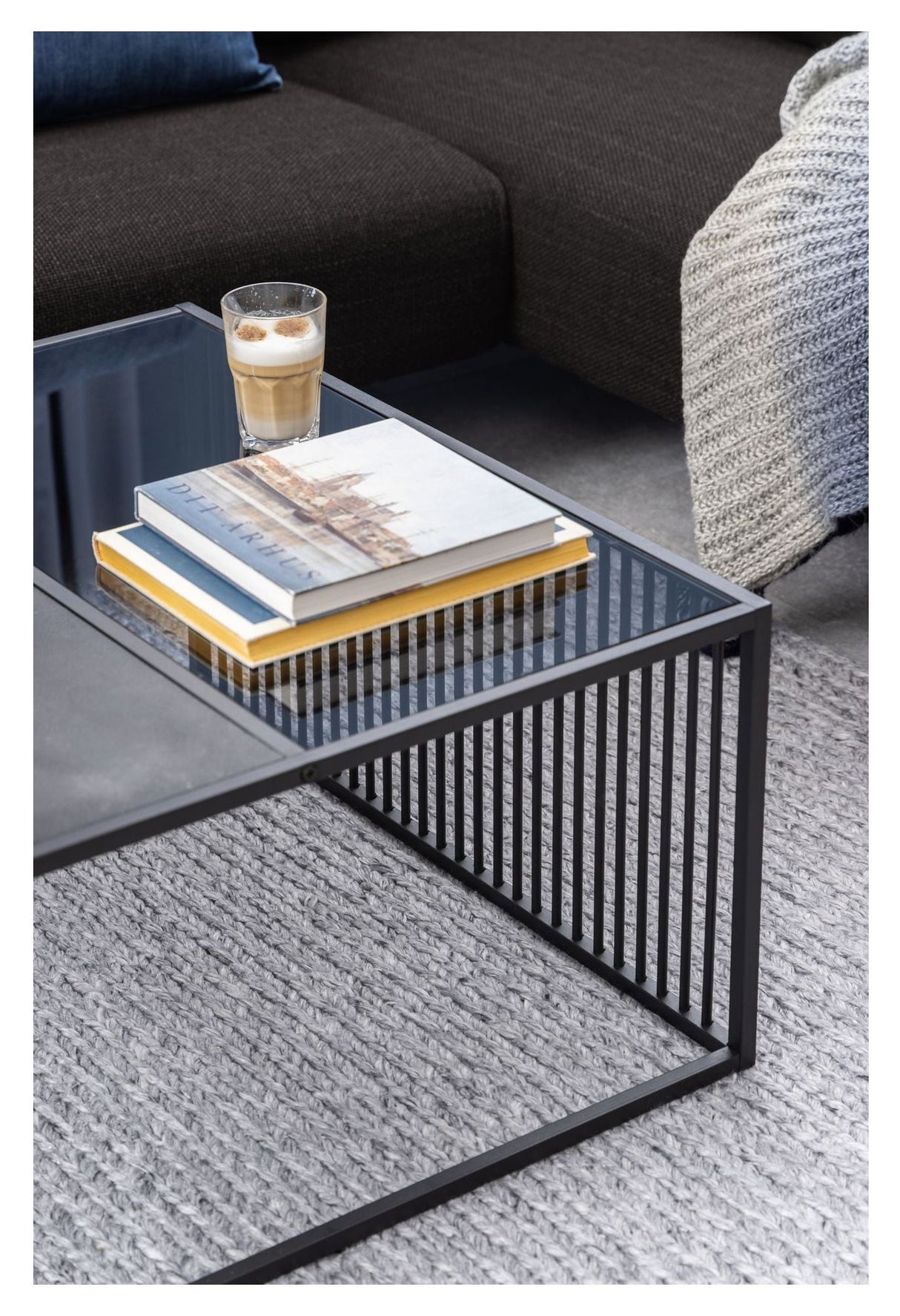 Strington Coffee Table, Black MDF/Glass, 80x80