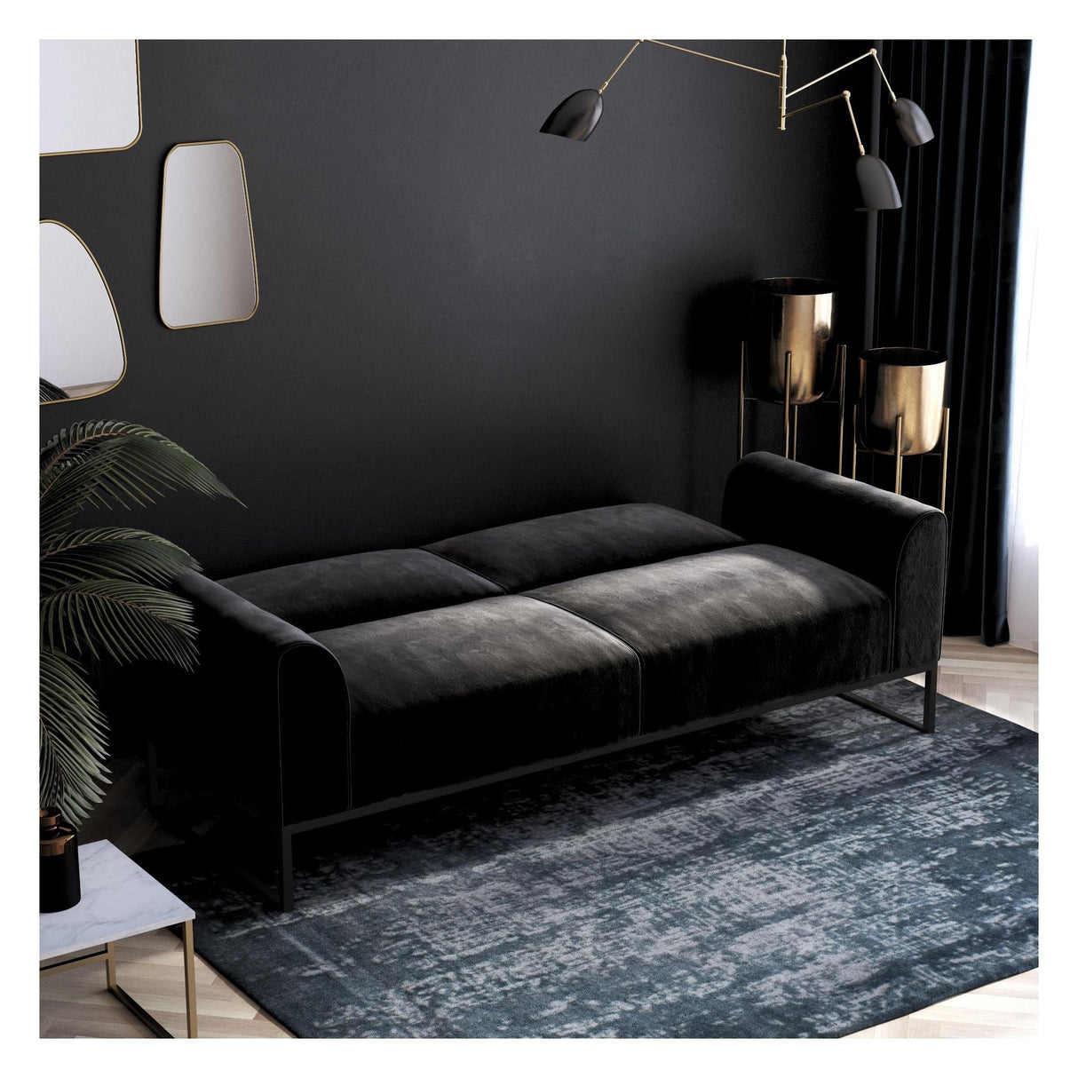 Adley Coil Sofa bed, Black velvet