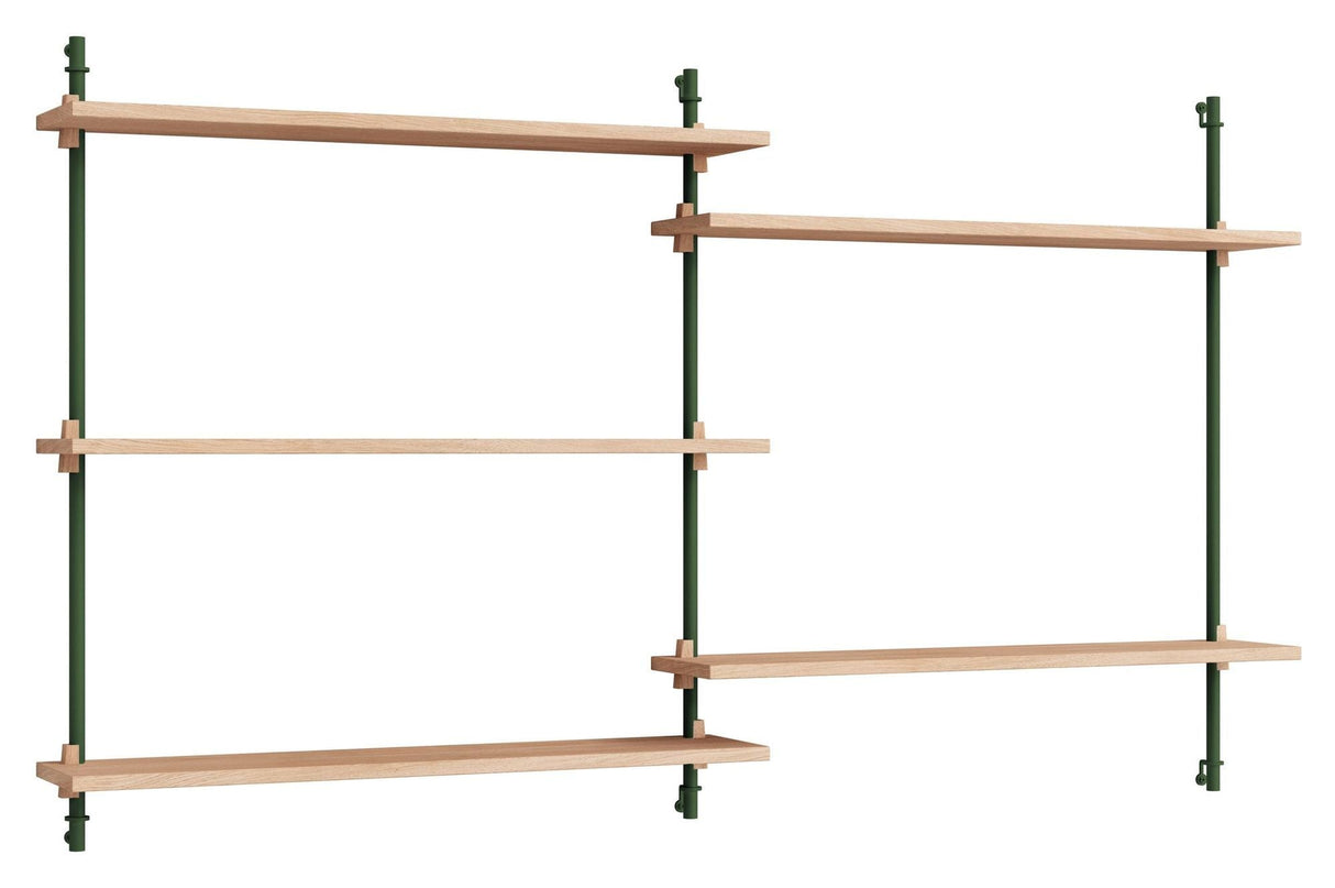 Wall Shelving, 2 bays, 5 shelves, H:85, Oak/Green