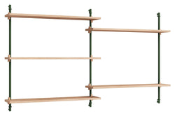 Wall Shelving, 2 bays, 5 shelves, H:85, Oak/Green