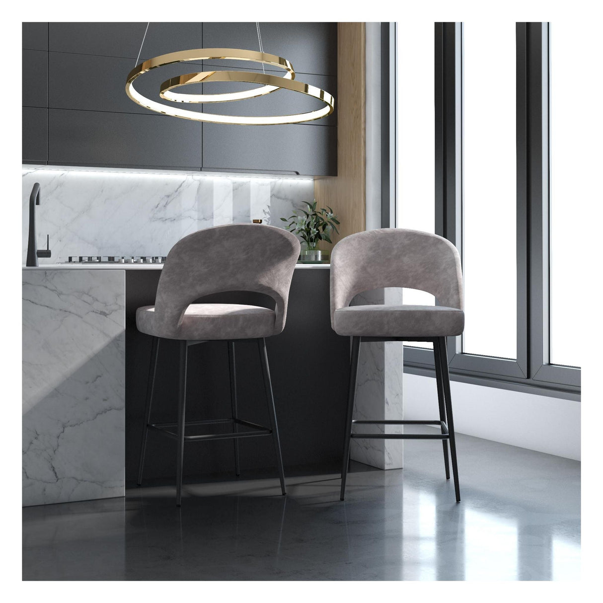 Alexi barstool, Light gray velvet