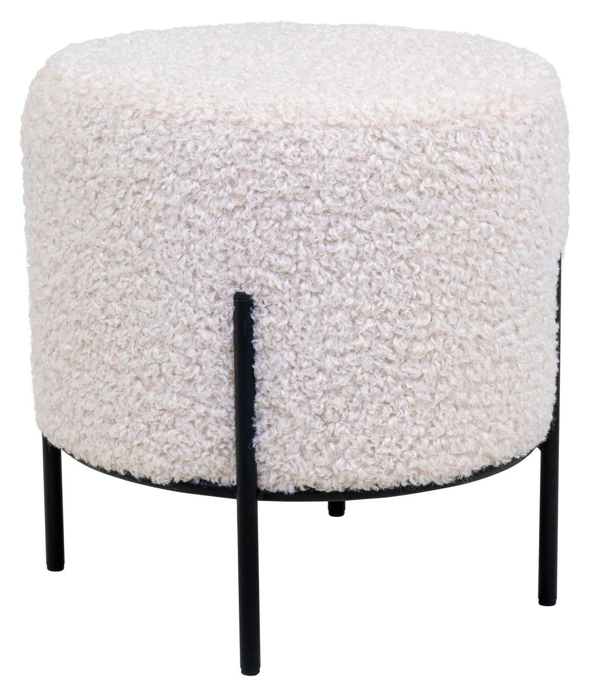 Alford Pouf w. Artificial Lambskin, White, Ø35