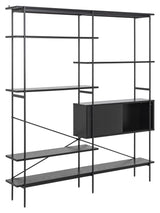 Angus Shelf w. 5 shelves/cupboard, H188xB172, Black melamine/metal