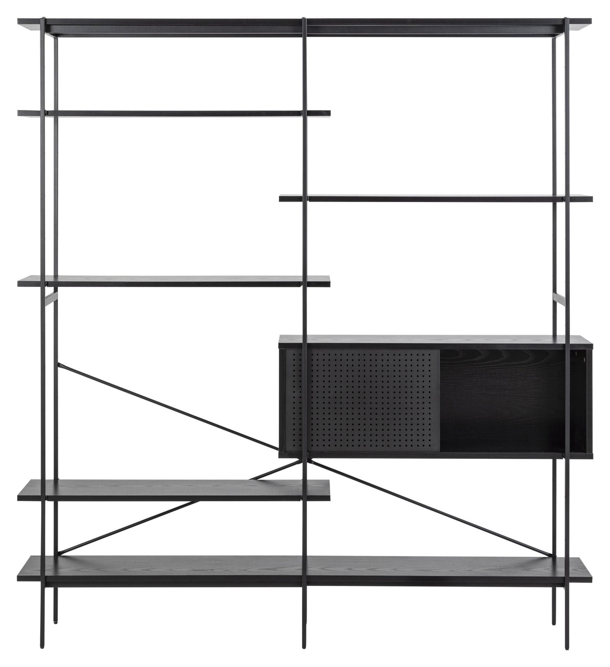 Angus Shelf w. 5 shelves/cupboard, H188xB172, Black melamine/metal