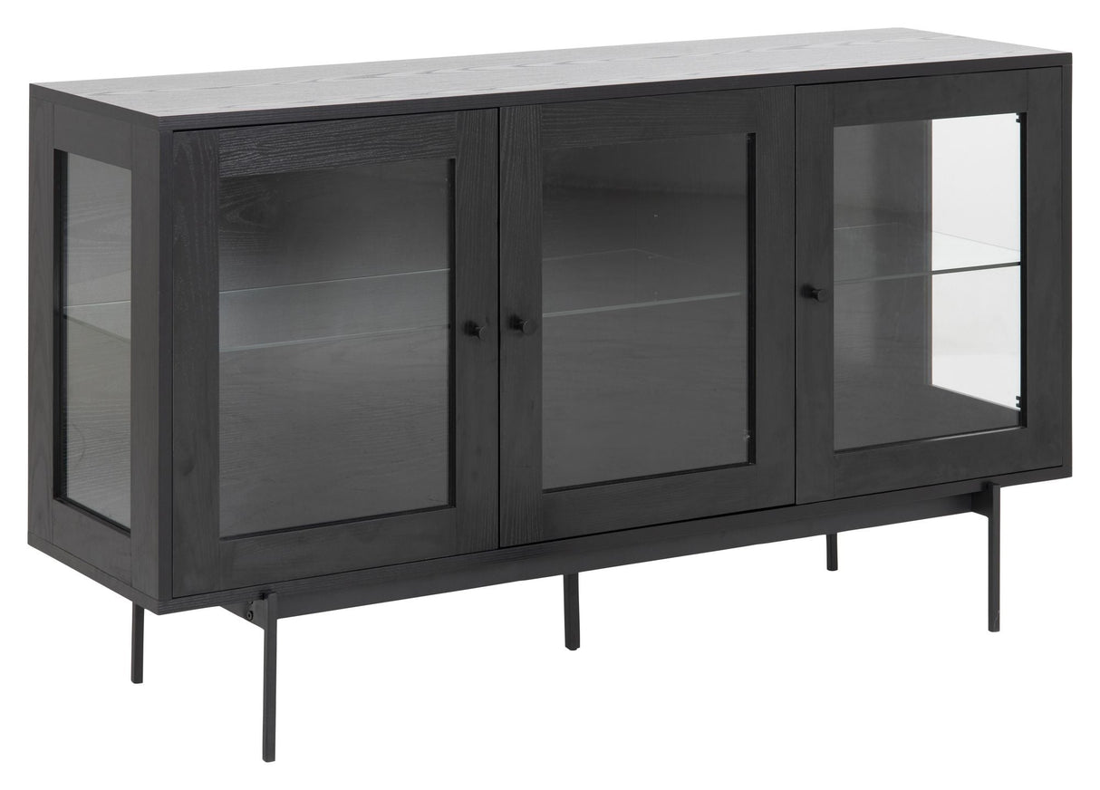 Angus Sideboard with glass doors, B140, Black melamine