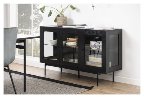 Angus Sideboard with glass doors, B140, Black melamine