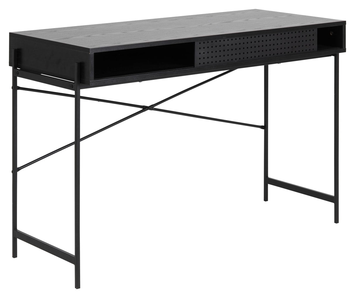 Angus Desk with sliding door, Black melamine