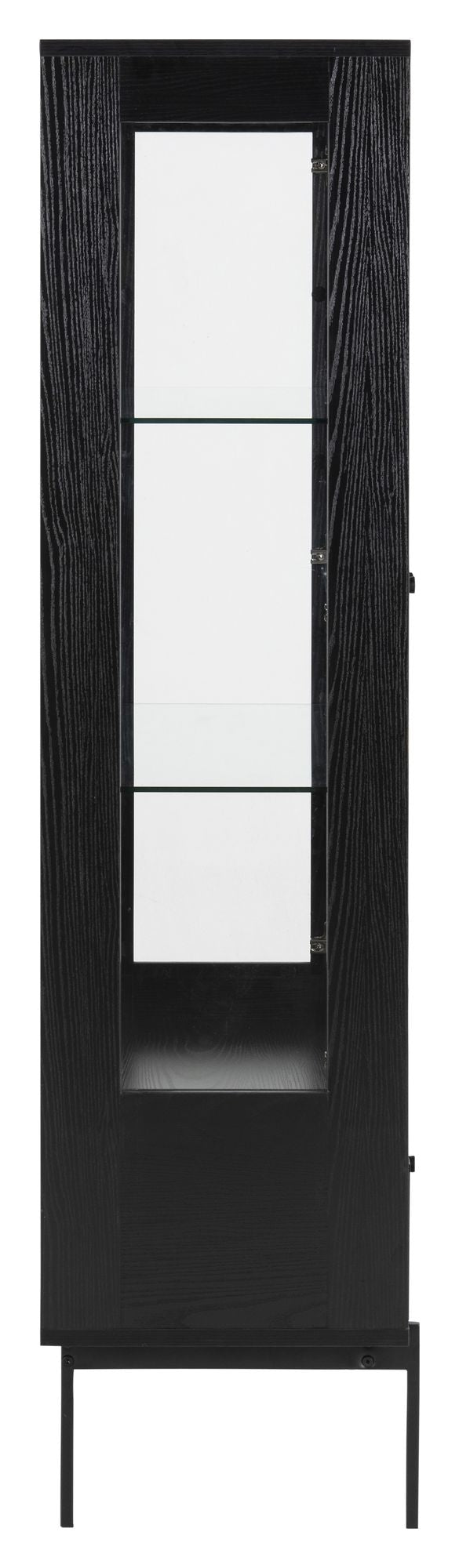 Angus Vitrine cabinet with 2 glass doors/1 drawer, Black melamine/matte black