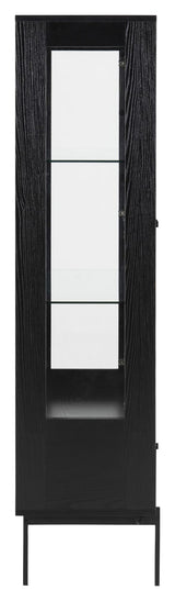 Angus Vitrine cabinet with 2 glass doors/1 drawer, Black melamine/matte black