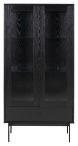 Angus Vitrine cabinet with 2 glass doors/1 drawer, Black melamine/matte black