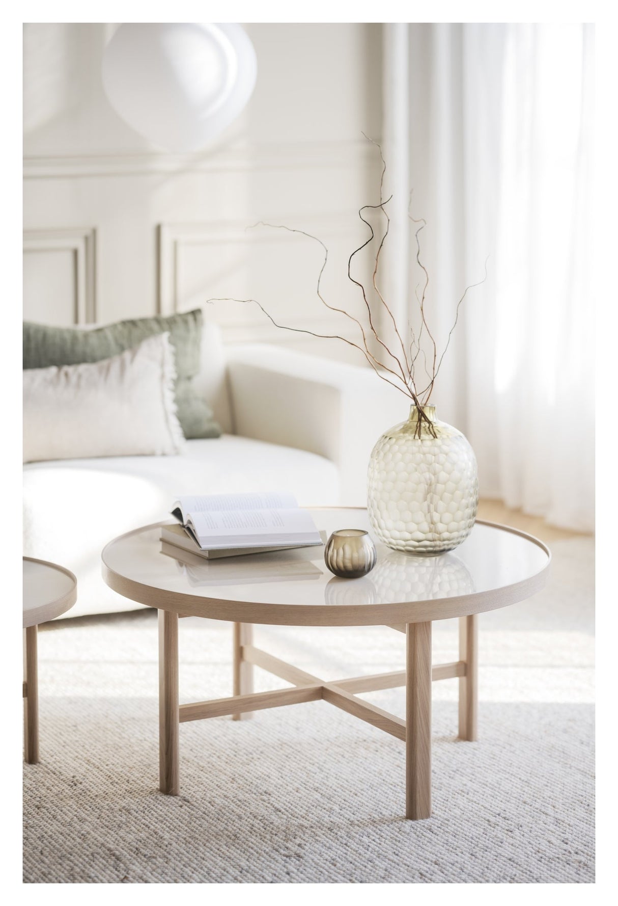 Marsden, coffee table Ø60 - beige ceramic/light oak