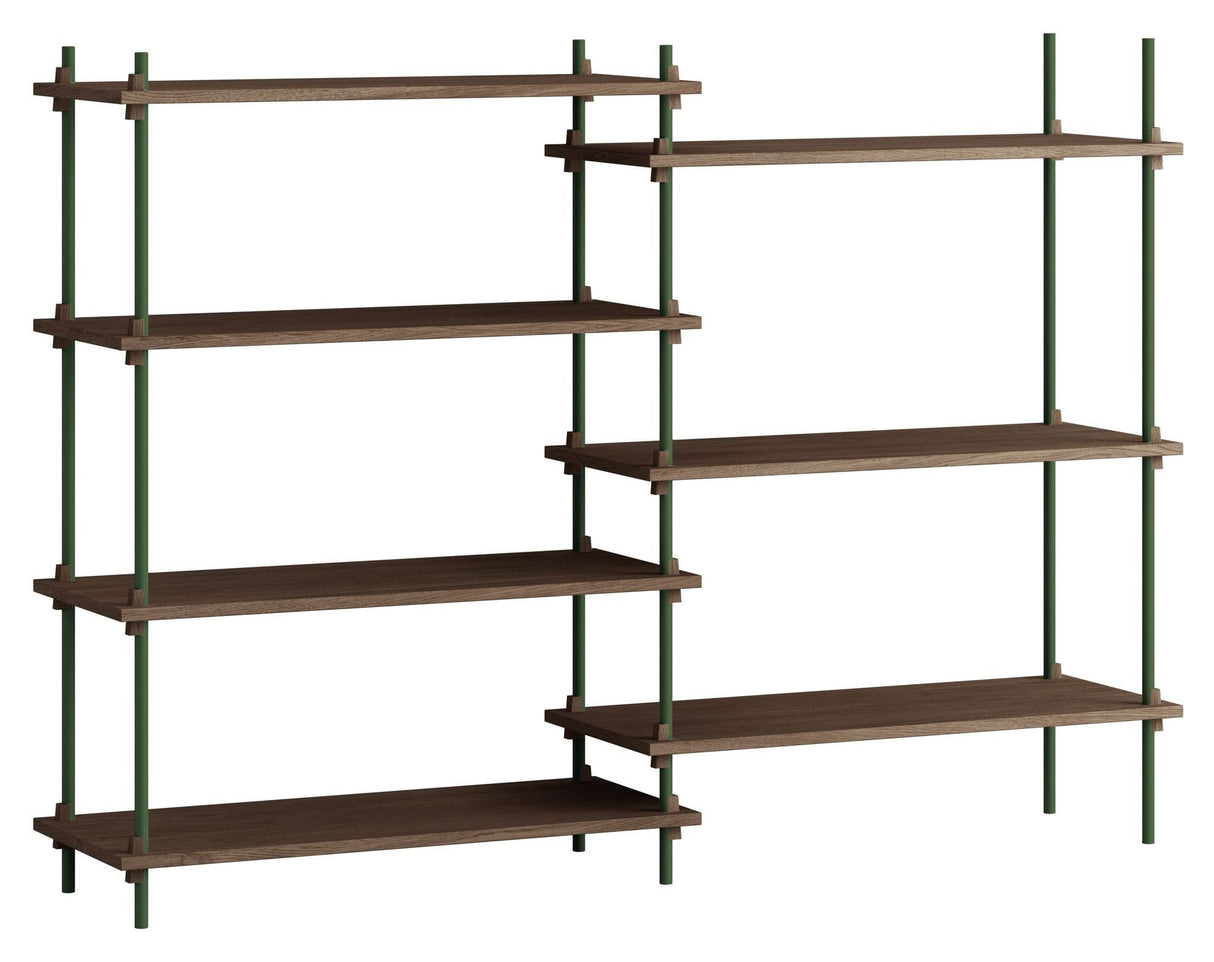 Shelving System, 2 bays, 7 shelves, H:115, Smoked Oak/Green