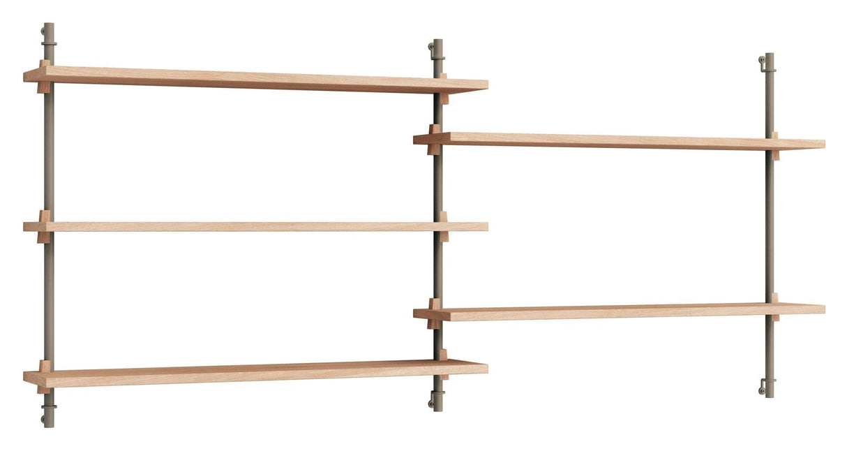 Wall Shelving, 2 bays, 5 shelves, H:65, Oak/Gray