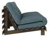 Roots 160 Sofa bed, Brown lacquered pine, Petrol Blue