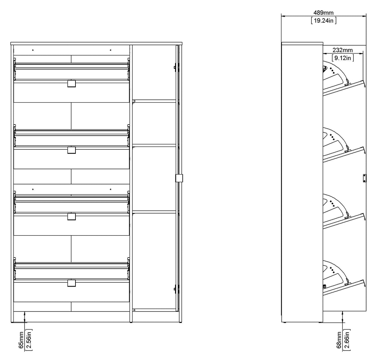 Shoes Shoe cabinet 4 folding doors w/2 compartments + 1 mirror door - Oak structure/White high gloss