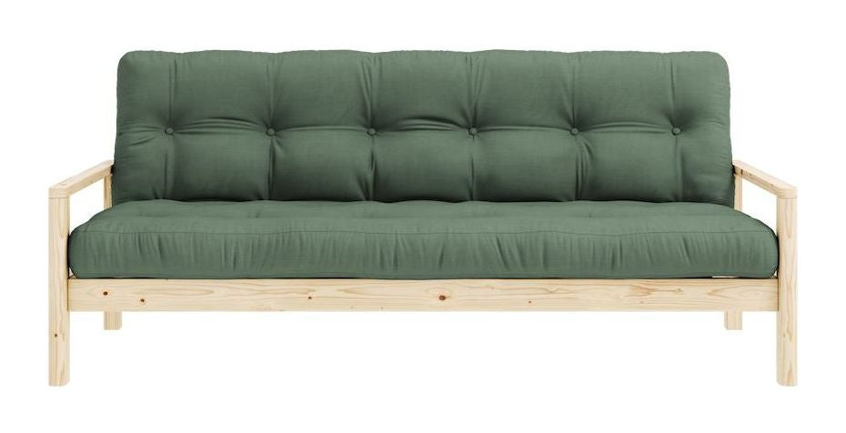 Knob Sofa bed, Lacquered Pine, Olive Green