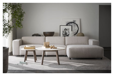 Taransay Coffee table, Beige travertine, Brown oak, Ø60