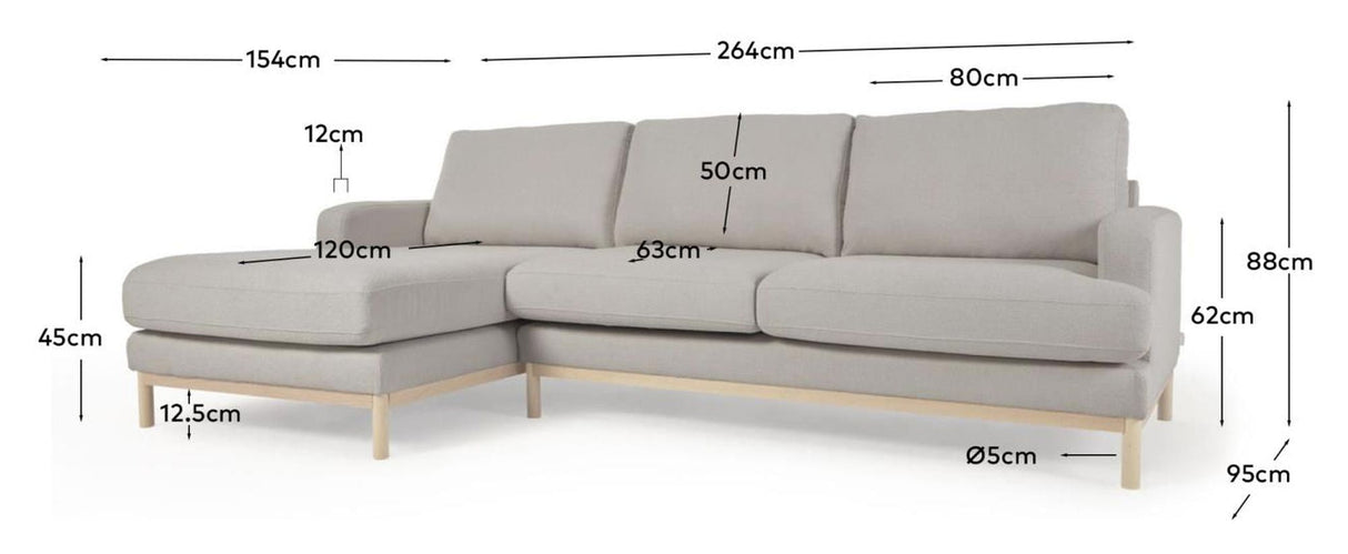 Mihaela 3-pers. Sofa with left-facing chaise longue, Gray fleece