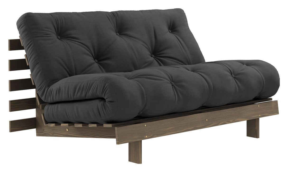 Roots 140 Sofa bed, Brown lacquered pine, Dark Gray