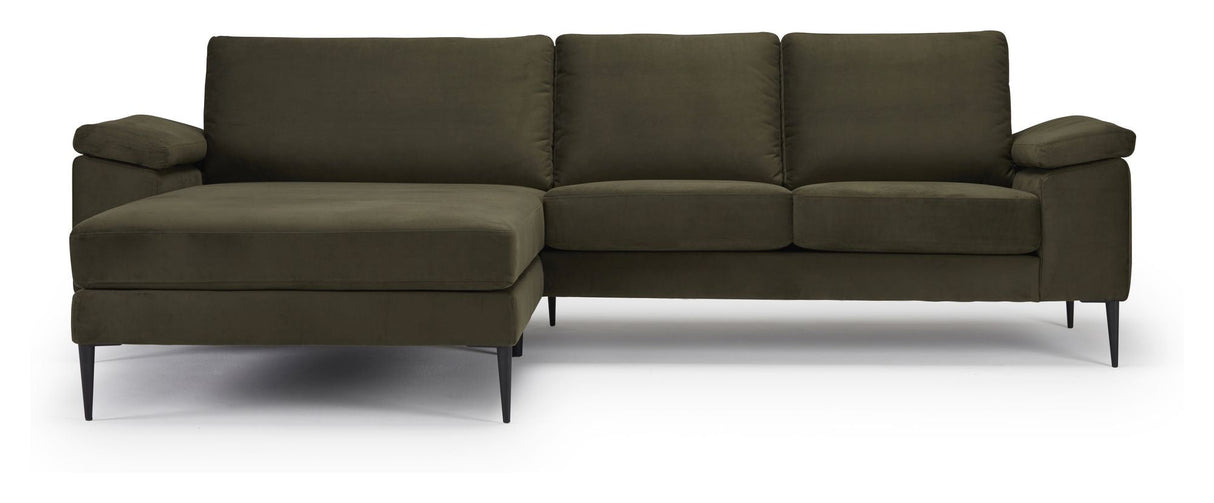 Nabbe 3-pers. Sofa with chaise longue, left green fabric