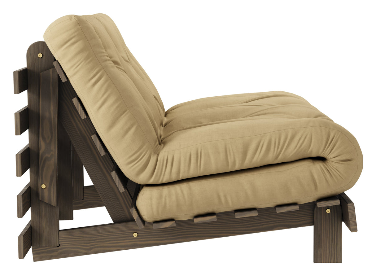 Roots 140 Sofa bed, Brown lacquered pine, Wheat Beige