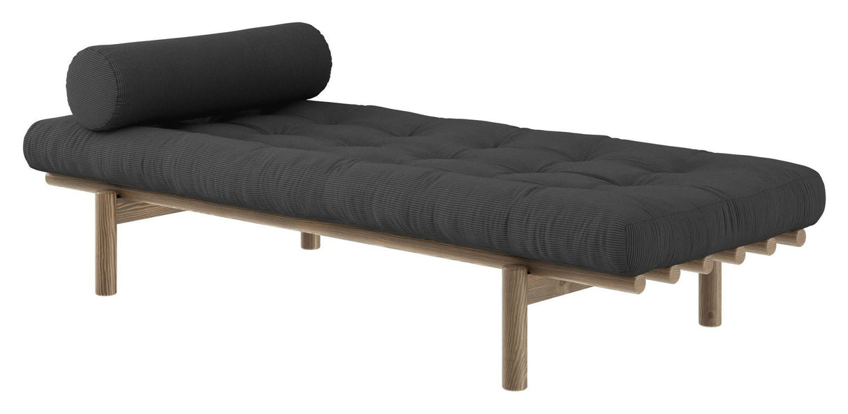 Next Daybed Sofa bed, Brown lacquered pine, Dark Gray velvet