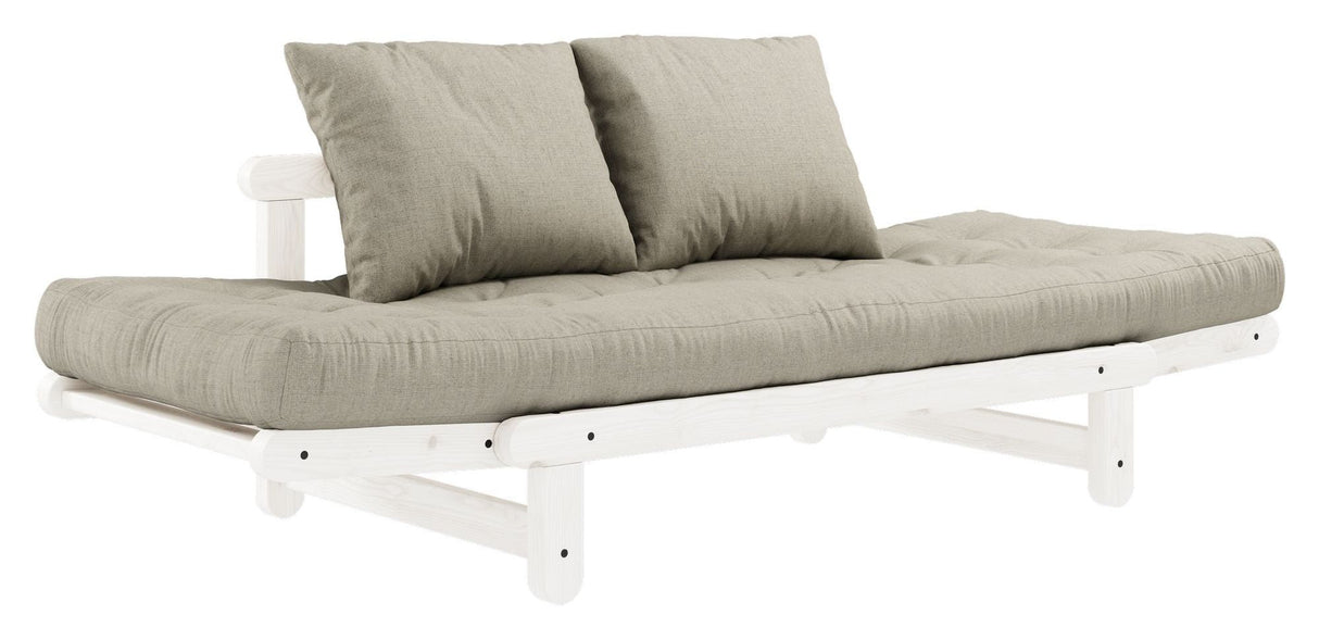 Beat Sofa bed, White lacquered, Pine/Linen