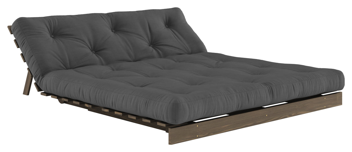 Roots 160 Sofa bed, Brown lacquered pine, Dark Gray