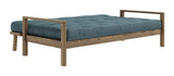 Knob Sofa bed, Brown lacquered pine, Pale Blue velvet