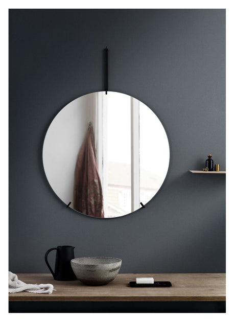 Wall mirror, Ø70, Black