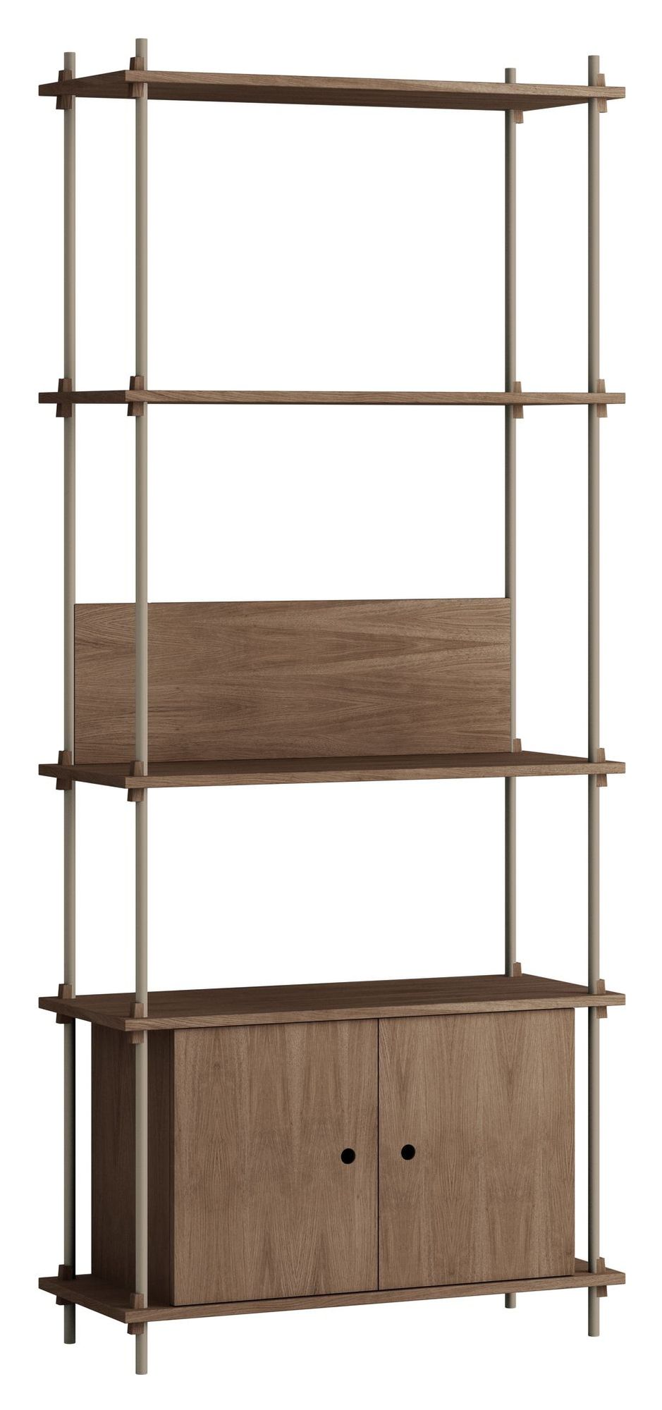 Shelving System w. cabinet, 1 bay, 3 shelves, H:200, Smoked Oak/Gray