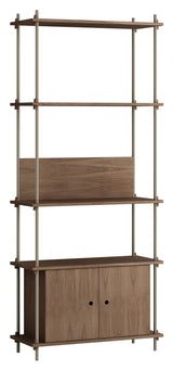 Shelving System w. cabinet, 1 bay, 3 shelves, H:200, Smoked Oak/Gray