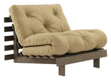 Roots 90 Sofa bed, Brown lacquered pine, Wheat Beige