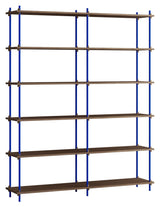 Shelving System, 2 bays, 12 shelves, H:200, Smoked Oak/Blue