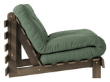 Roots 90 Sofa bed, Brown lacquered pine, Olive Green