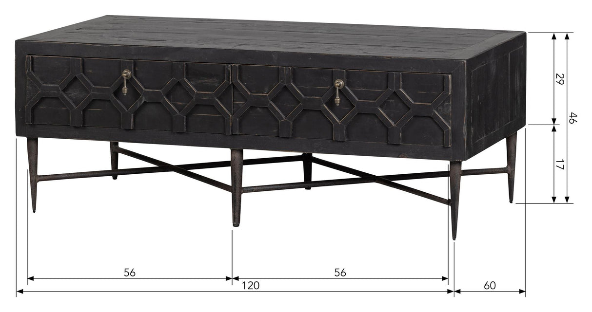 Bequest Coffee table with drawers, Black iron/Pine