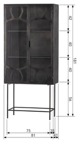 Gracious Vitrine cabinet with glass doors, Black metal