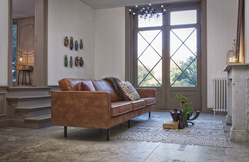 Rodeo 3-seater sofa in eco-leather, Cognac