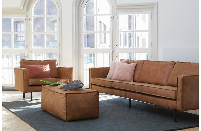 Rodeo Pouf in eco-leather, Cognac