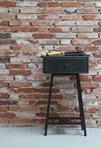 Skybox Side table, w. Drawer in black wood and metal