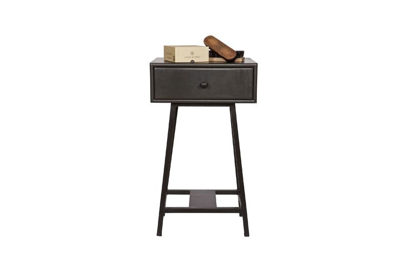 Skybox Side table, w. Drawer in black wood and metal