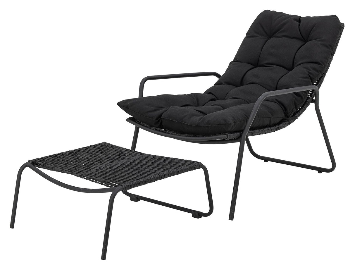 Bloomingville Boel Deckchair with footstool, Black, Metal