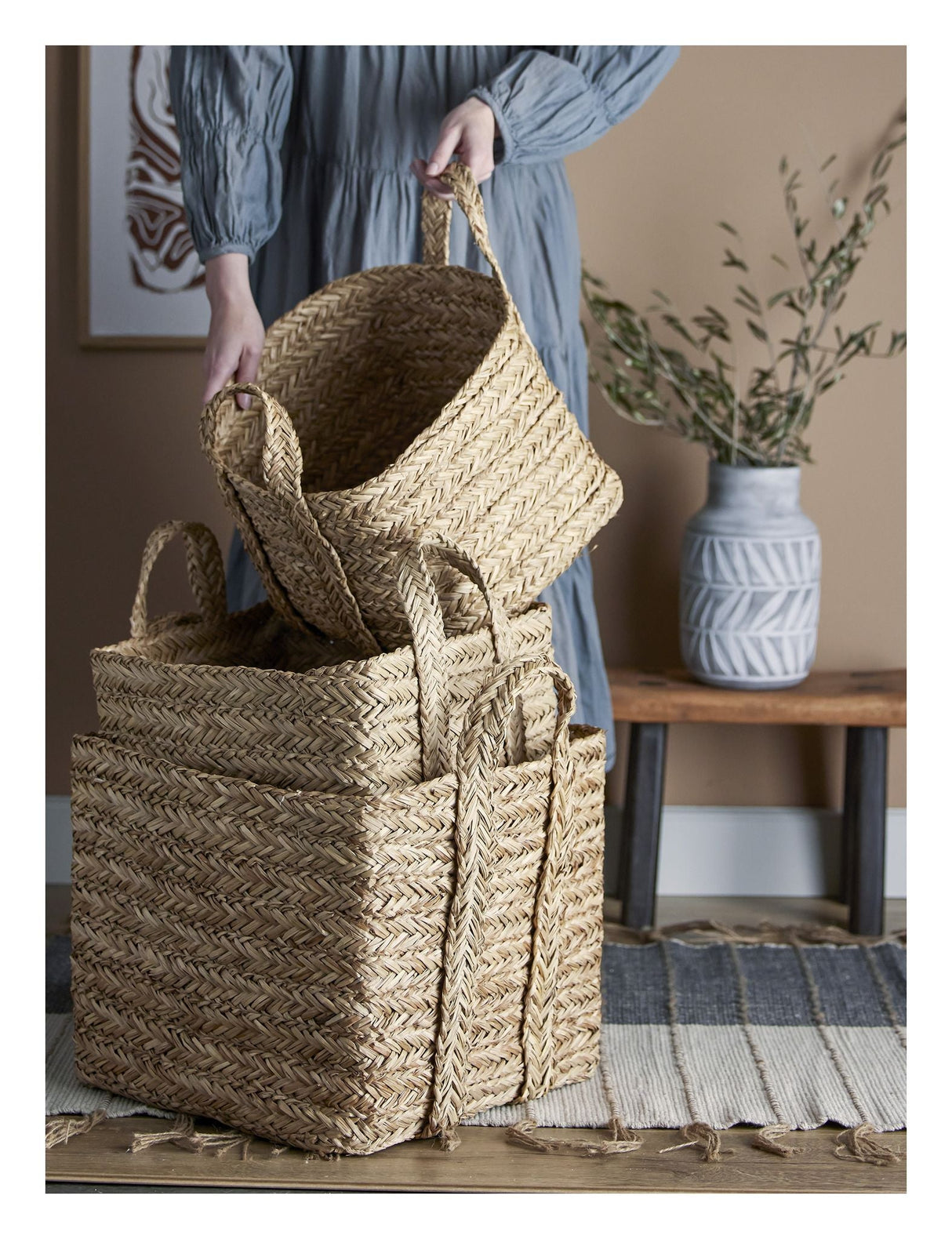 Bloomingville Kayes Basket Set of 3, Seagrass