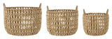 Bloomingville Kristel Basket w. lid, Nature, Water hyacinth, Set of 3 pcs.