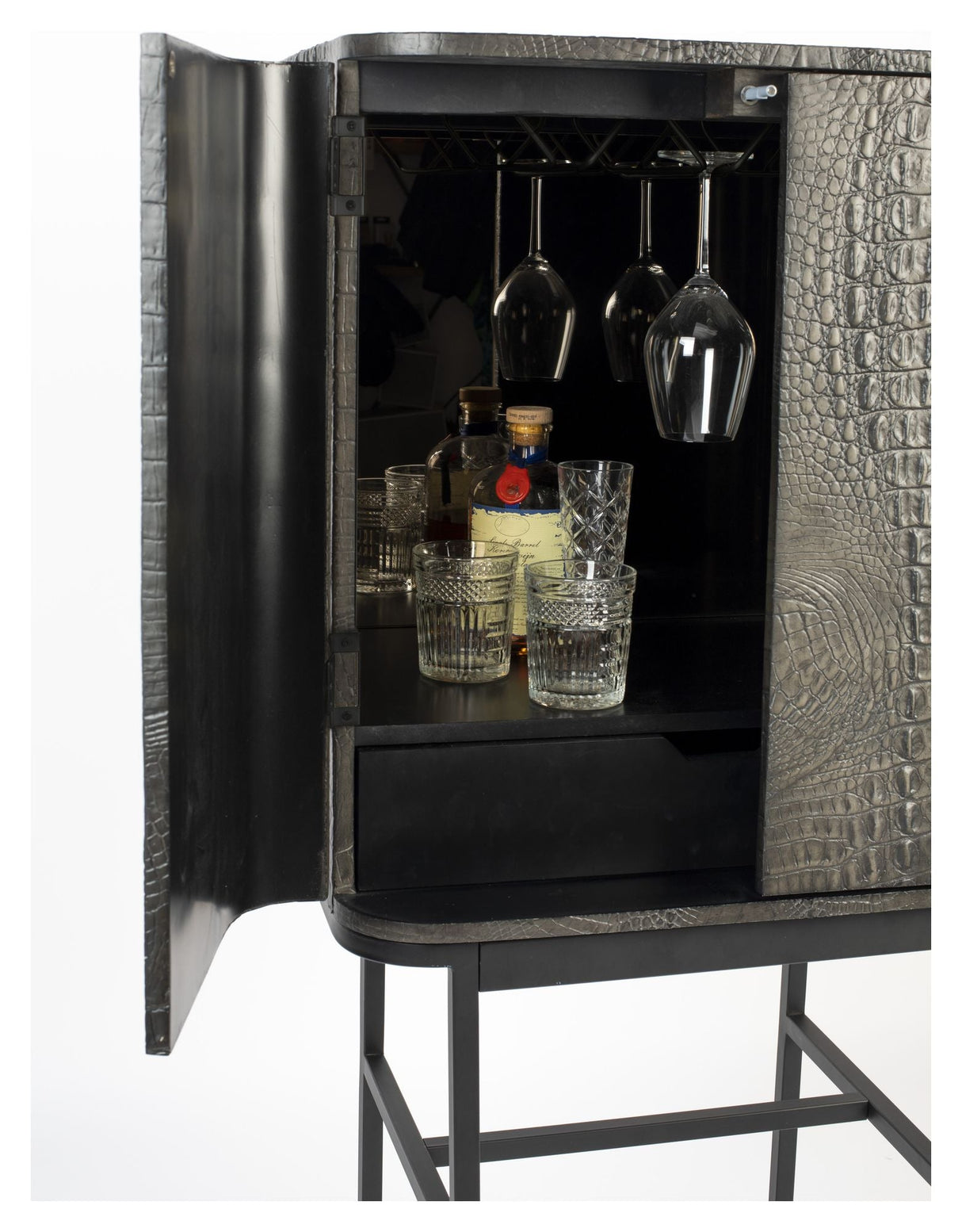 Ava Morgana Bar cupboard, Crocodile leather look