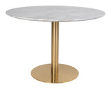 Bolzano Dining table, marble look, brass legs, Ø110