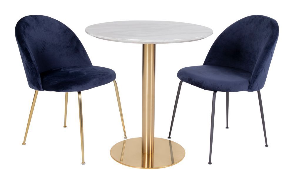 Bolzano Dining table, marble look, brass legs, Ø110