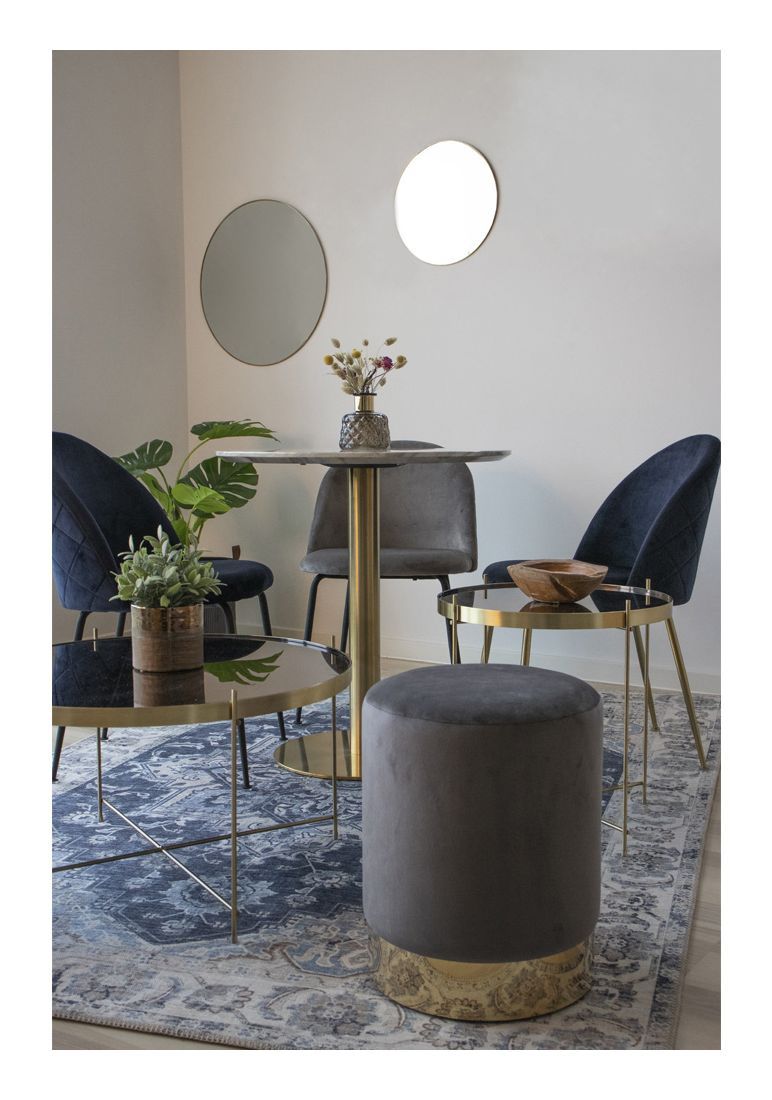 Bolzano Dining table, marble look, brass legs, Ø70