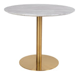 Bolzano Dining table, marble look, brass legs, Ø90